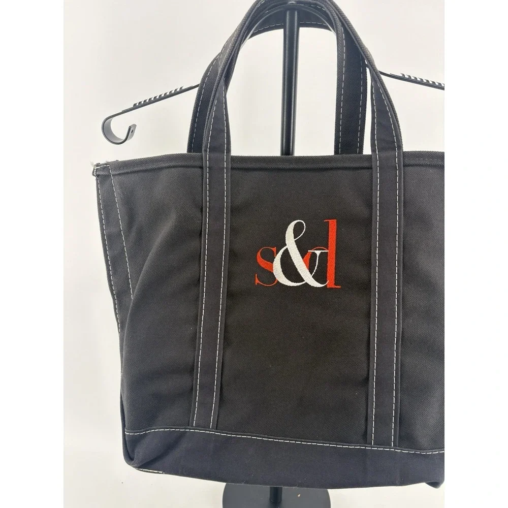 Vintage LL Bean Boat & Tote Bag Large‎ Black Monogram Short Straps USA Made GUC